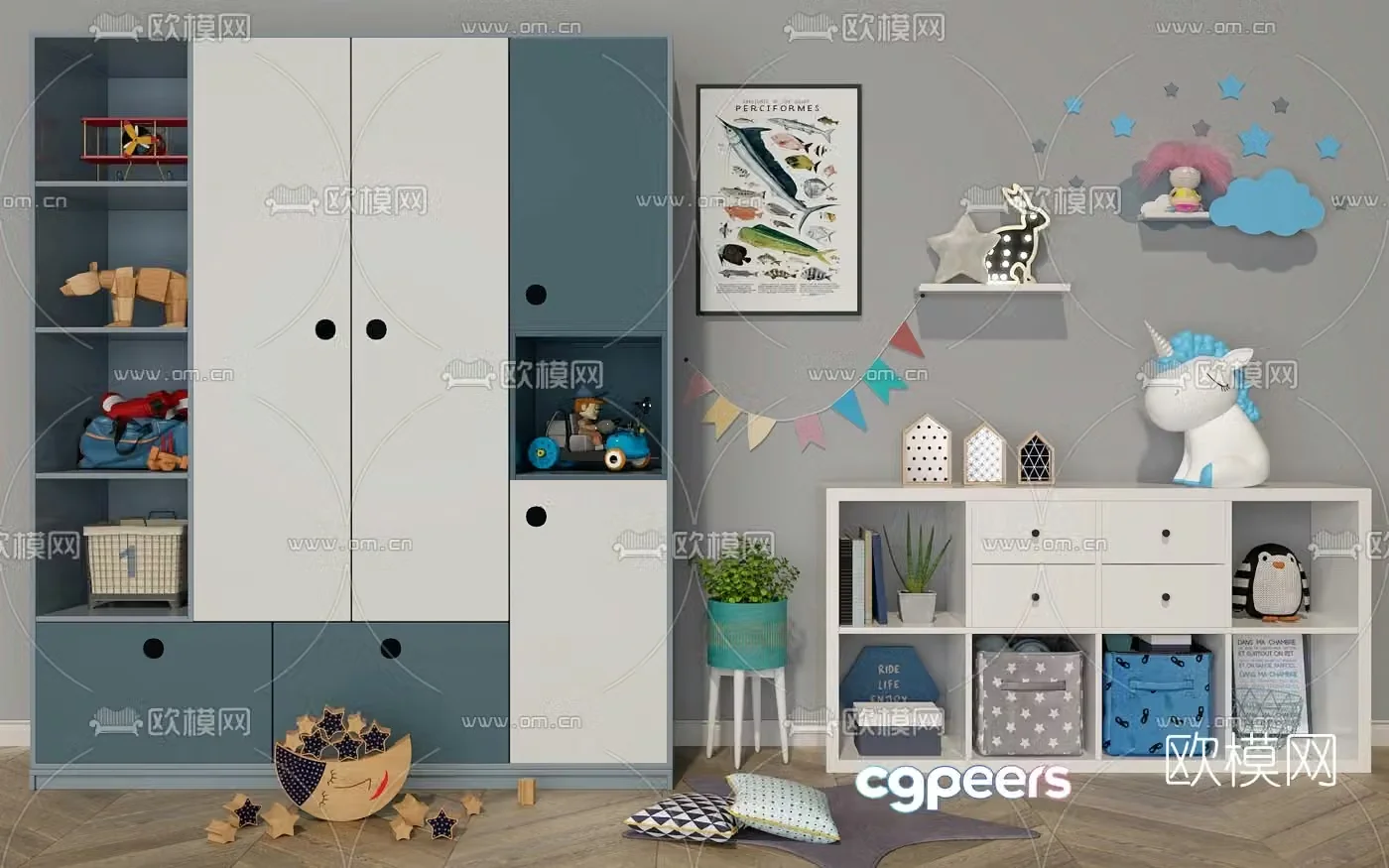 Modern children’s storage cabinet decorative cabinet 3d model