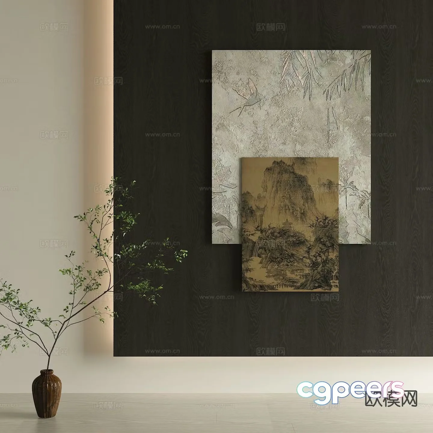 New Chinese texture painting decorative painting hanging painting 3D model