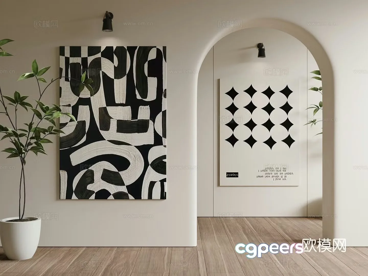 Modern hanging painting decorative painting black and white painting 3D model