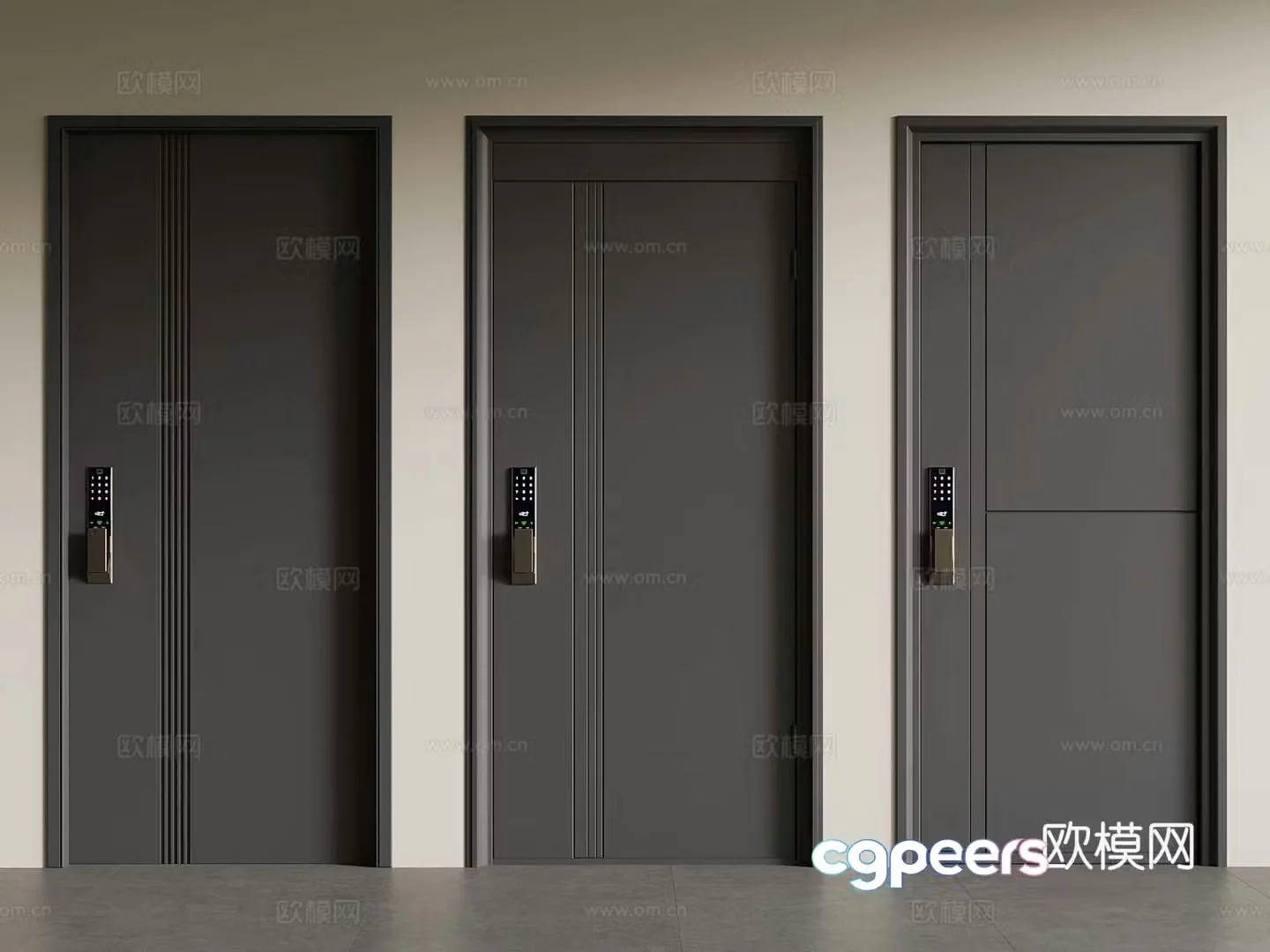 Modern entrance door Single door Fingerprint lock 3D model