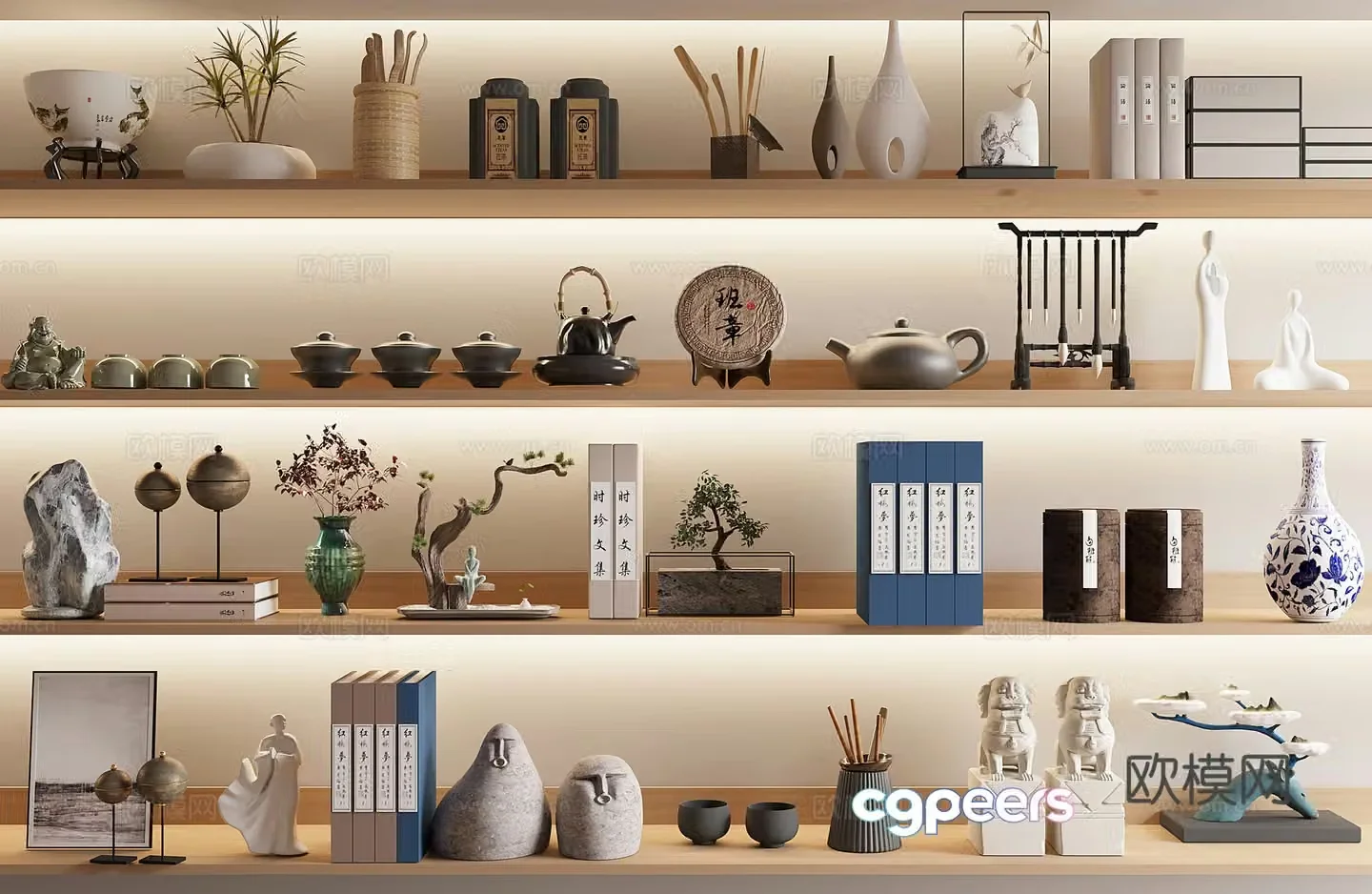 New Chinese style decorative ornament combination 3D model