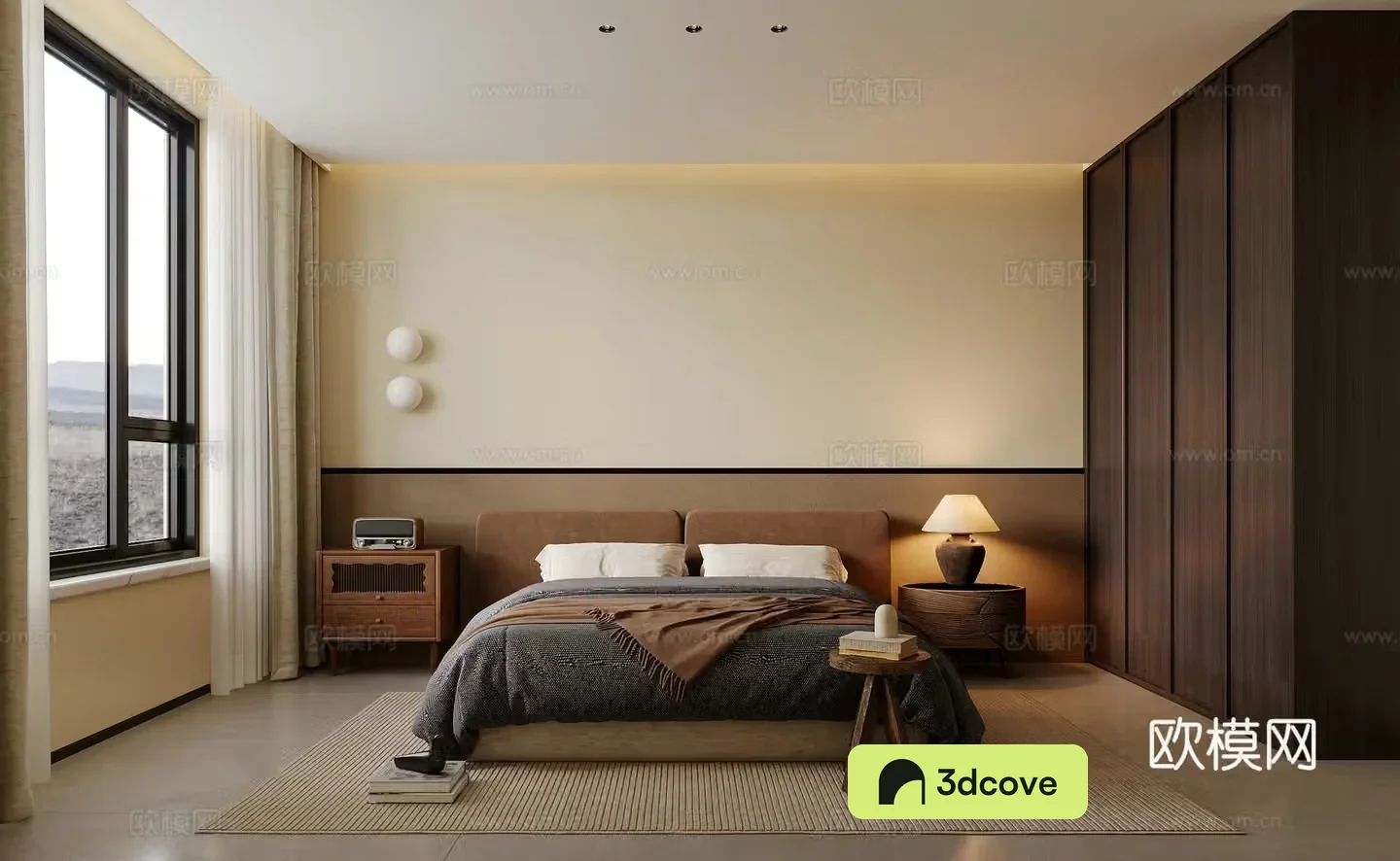 Modern minimalist bedroom Italian style bedroom Medium bedroom Wasabi bedroom Bedroom without owner light 3D model