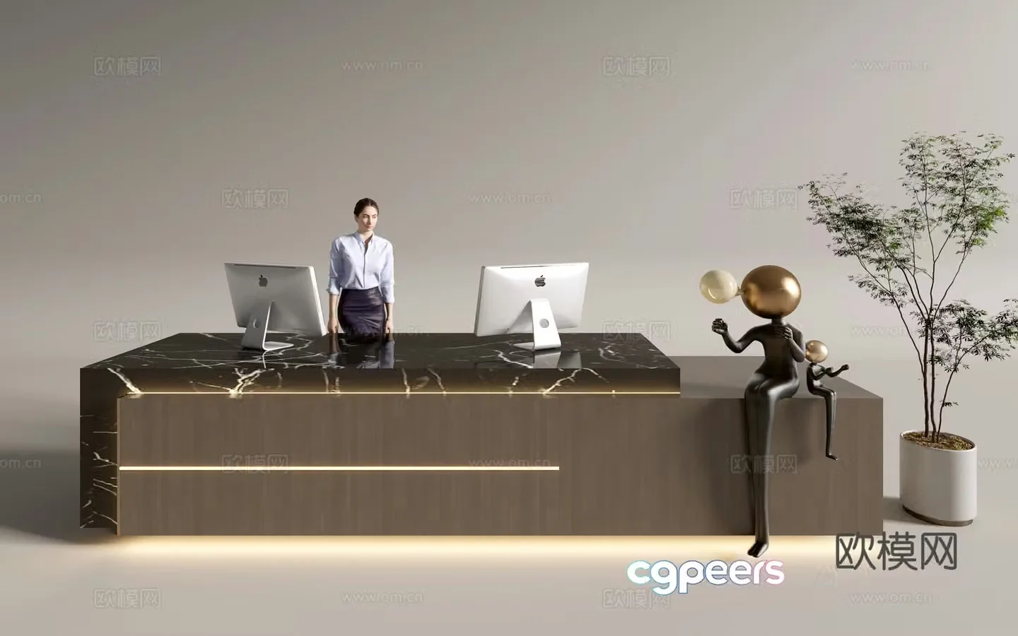 Modern company front desk reception desk service desk 3d model