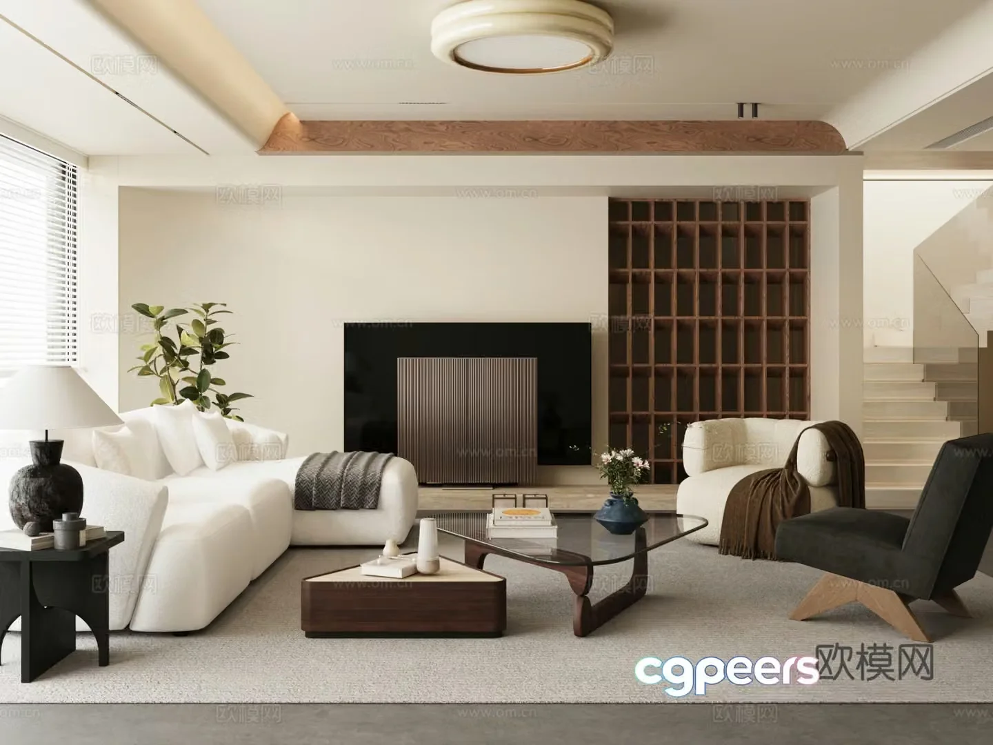 Middle style living room Duplex living room 3d model