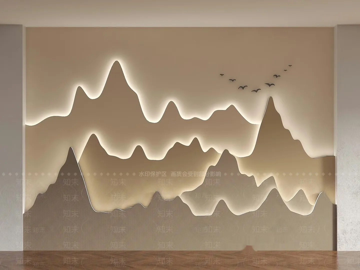 A Mountain Range With Birds Flying Over It 3D Model – 15753 – VRAY Render