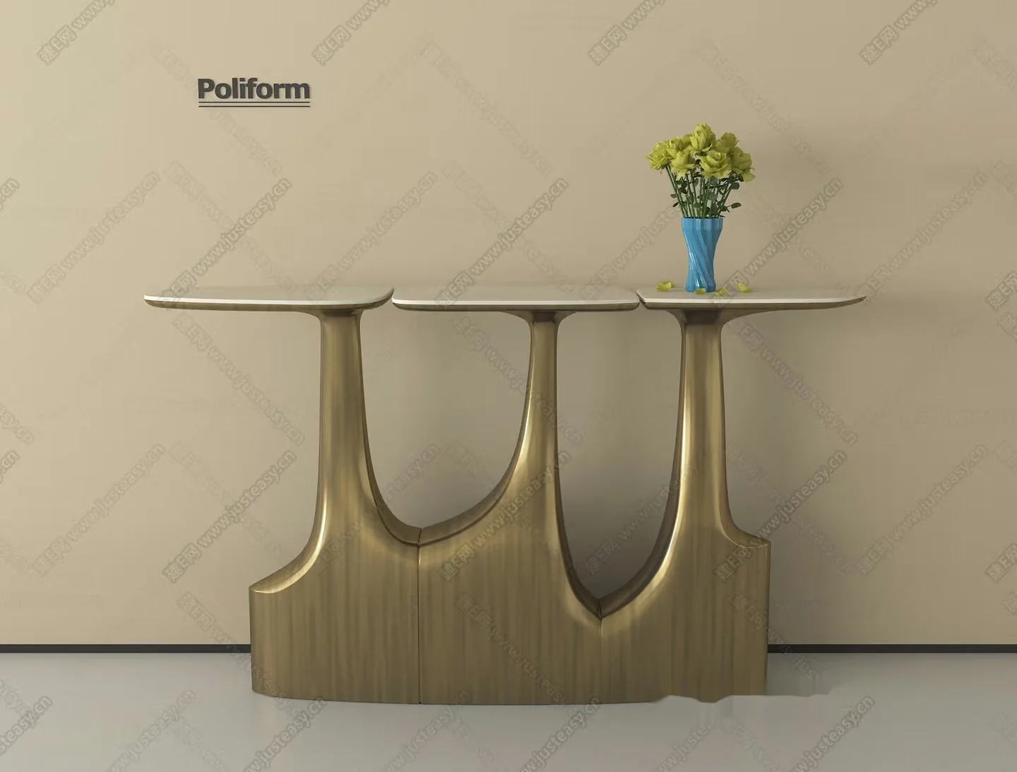 Gold Table With A Vase 3D Model – 13335 – VRAY Render