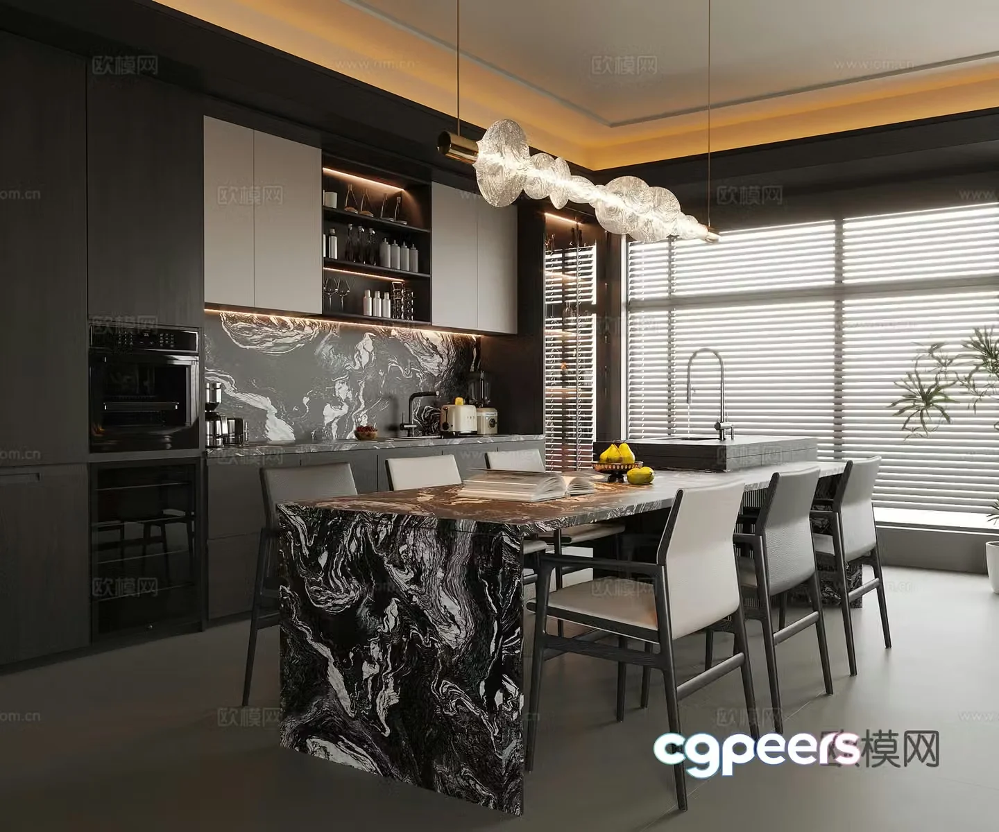 Modern restaurant dining table and chair wine cabinet sideboard 3d model