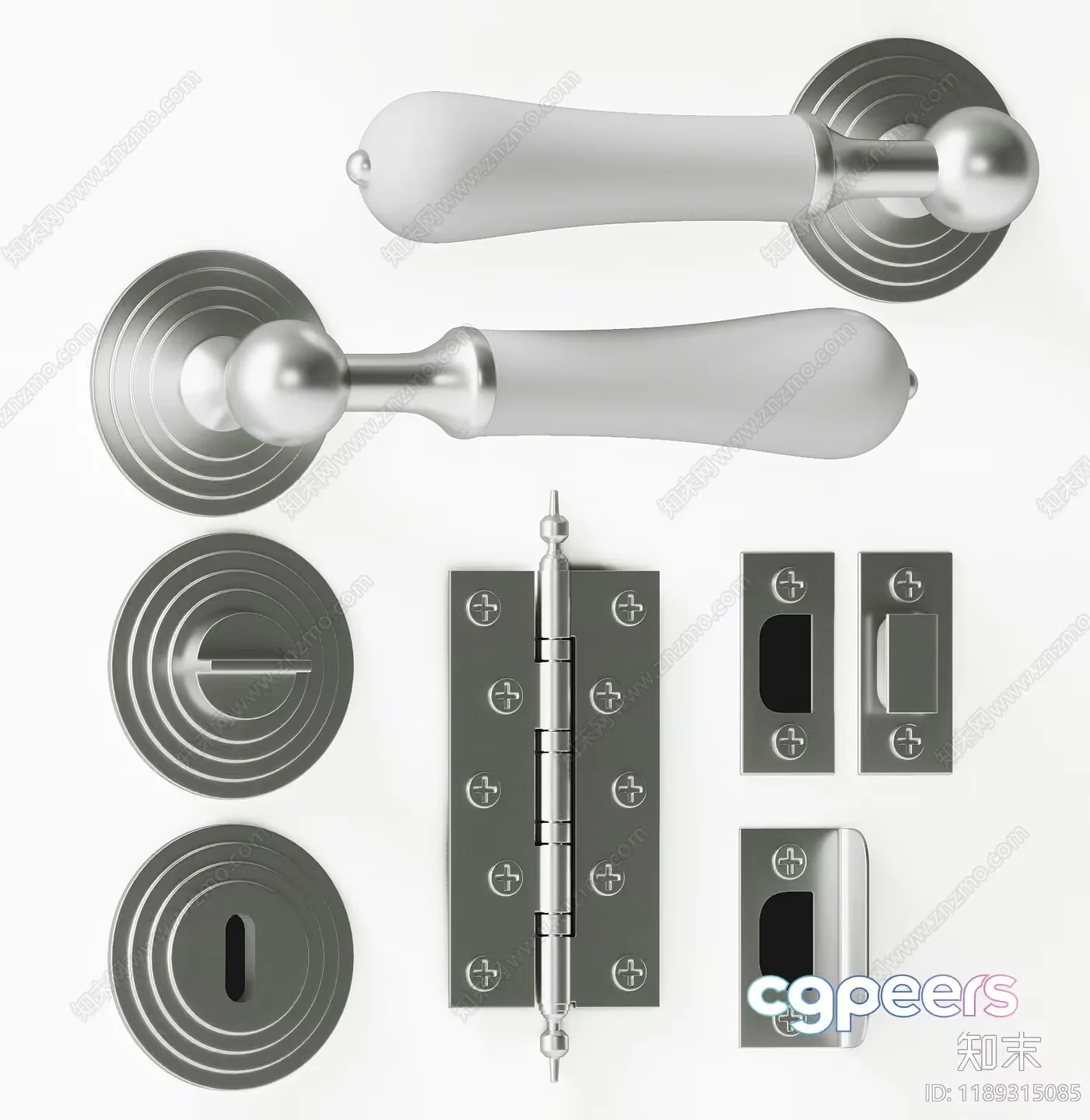 Silver Door Handles 3D Model – 1476 – VRAY Render