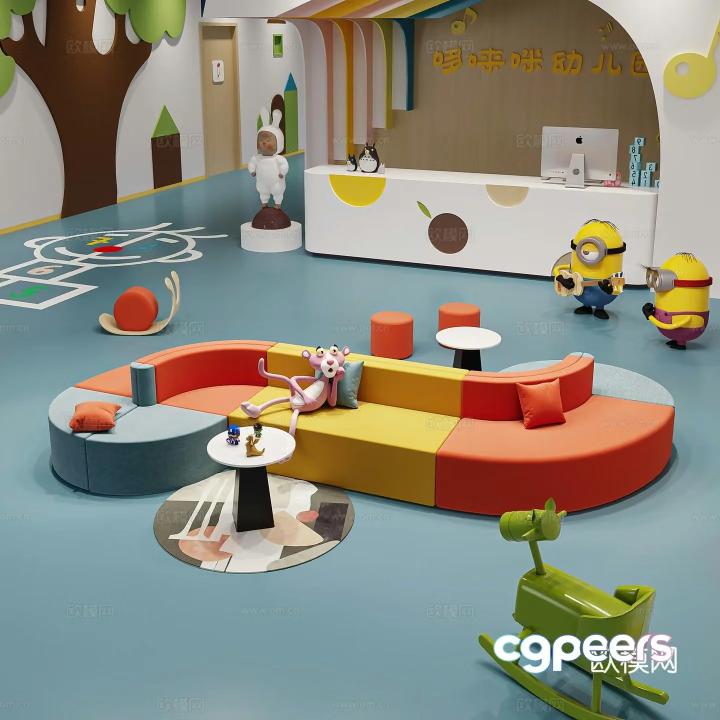 Modern kindergarten activity hall activity room classroom corridor corridor child booth sofa 3d model