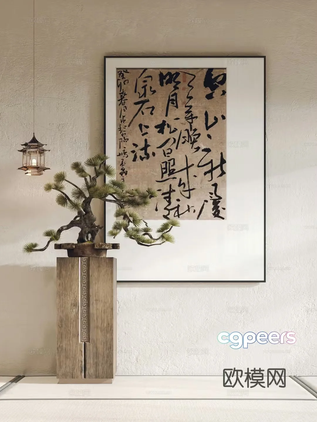 New Chinese style hanging paintings decorative paintings bonsai chandelier 3d model