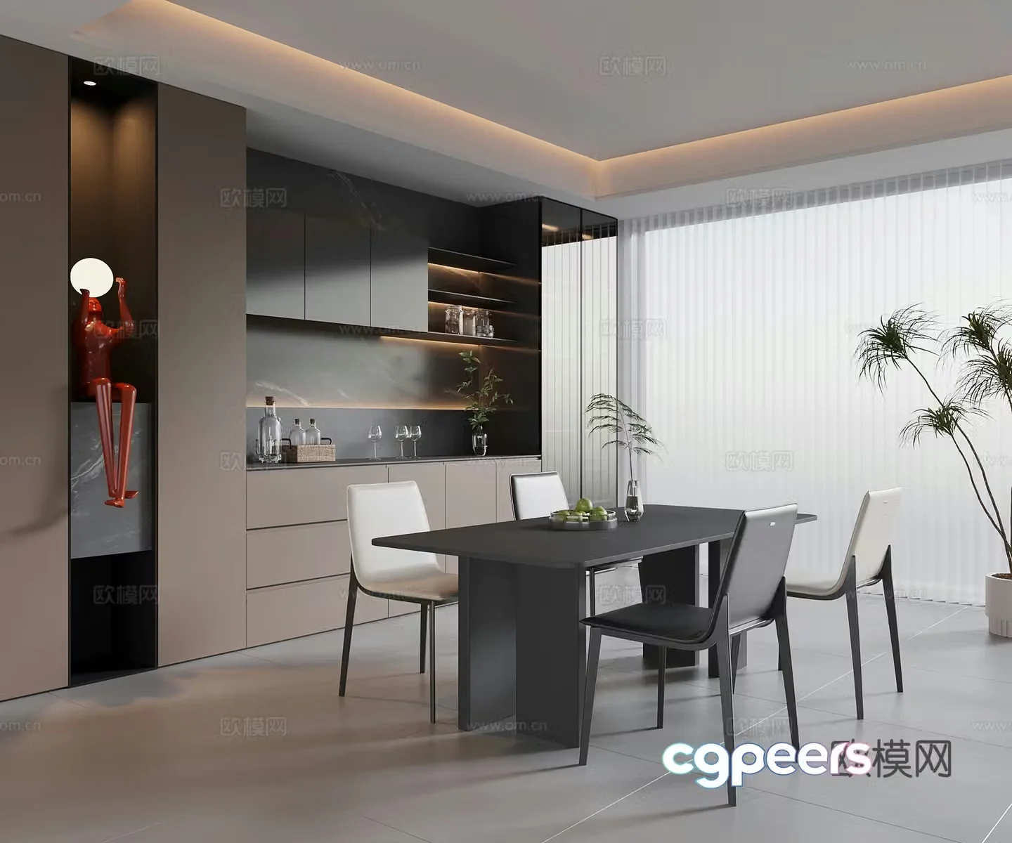 Modern Italian restaurant dining table and chair Italian wine cabinet 3d model