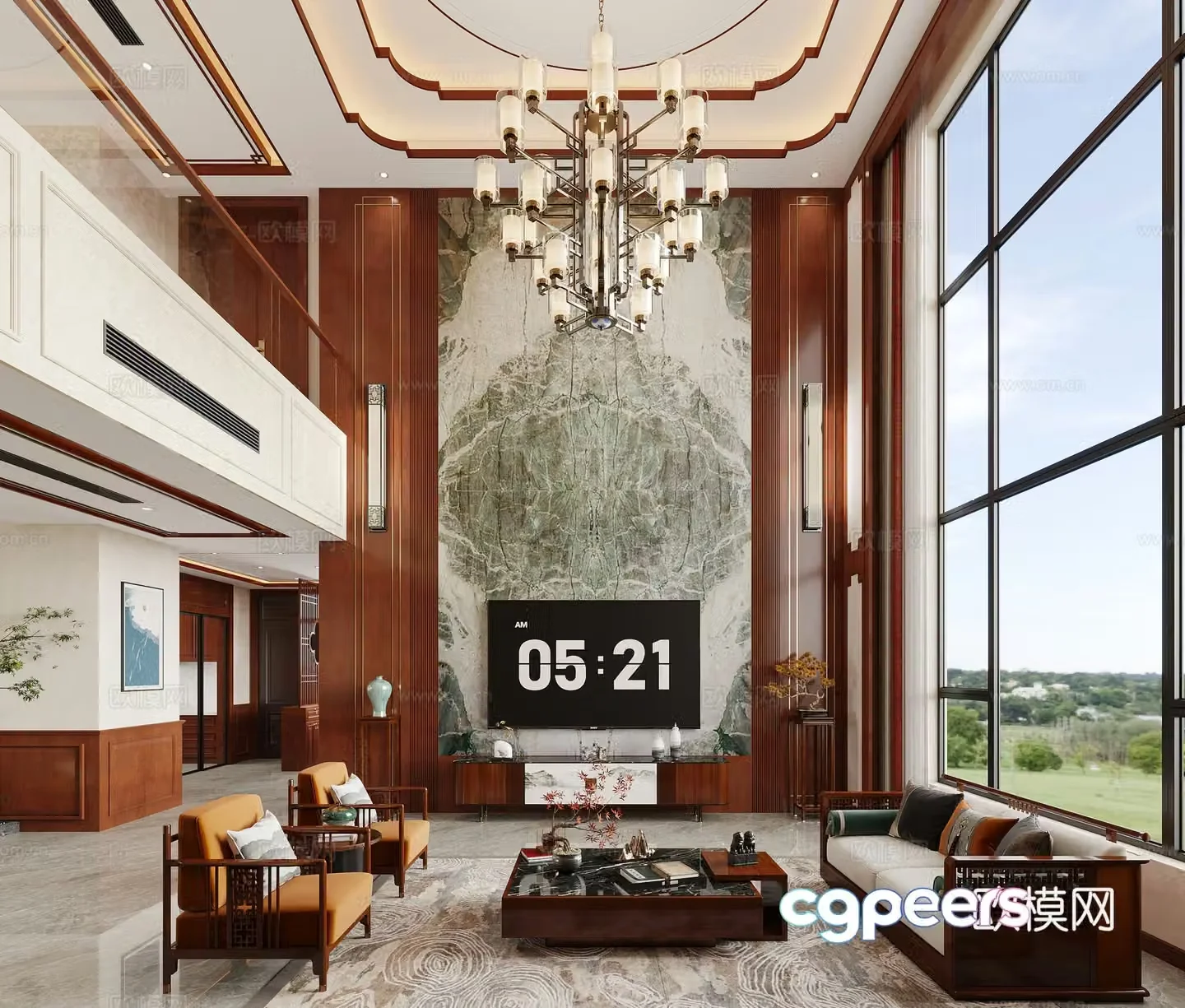 New Chinese style villa living room picking empty living room 3D model