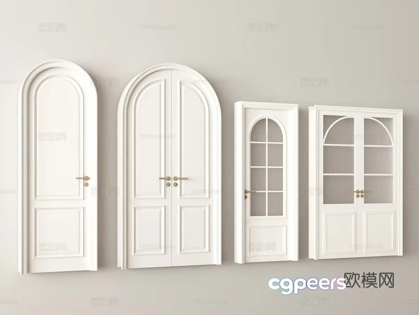European style white arched door metal handle door glass door elements interior door design home decoration 3D model
