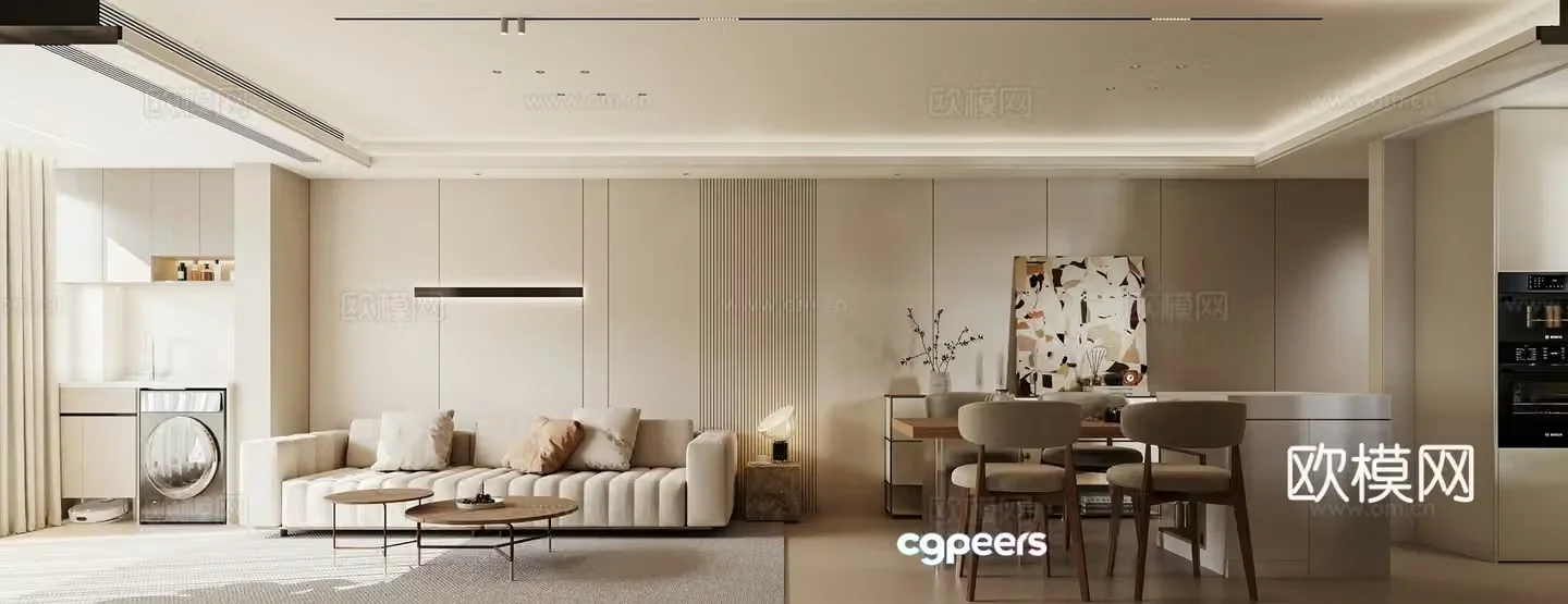 Modern living and dining room 3d model