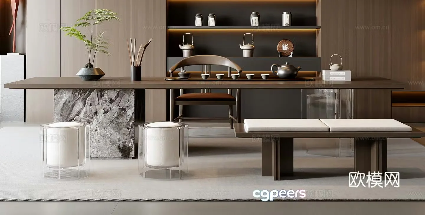 Modern tea table and chair 3d model
