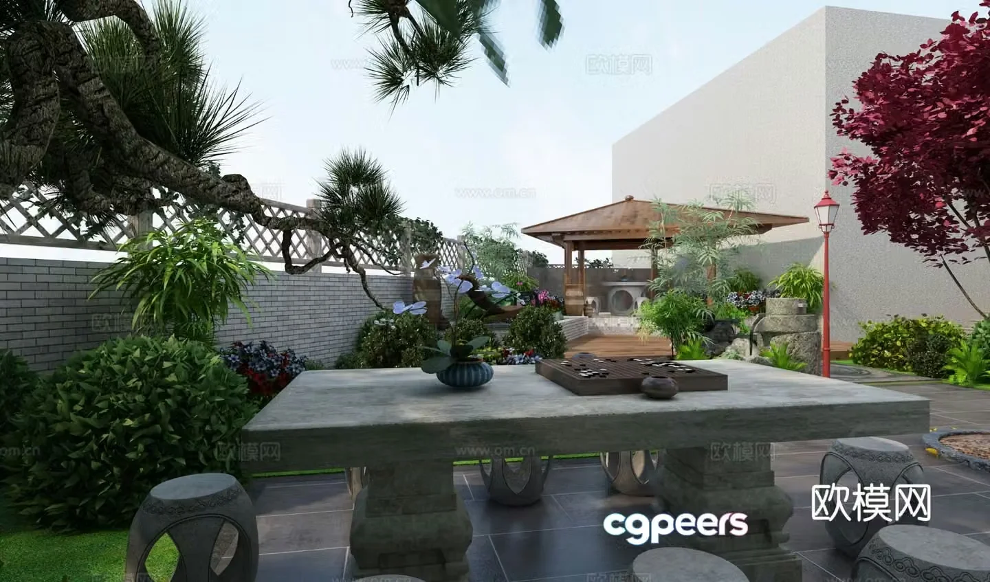 New Chinese style villa landscape courtyard landscape 3d model
