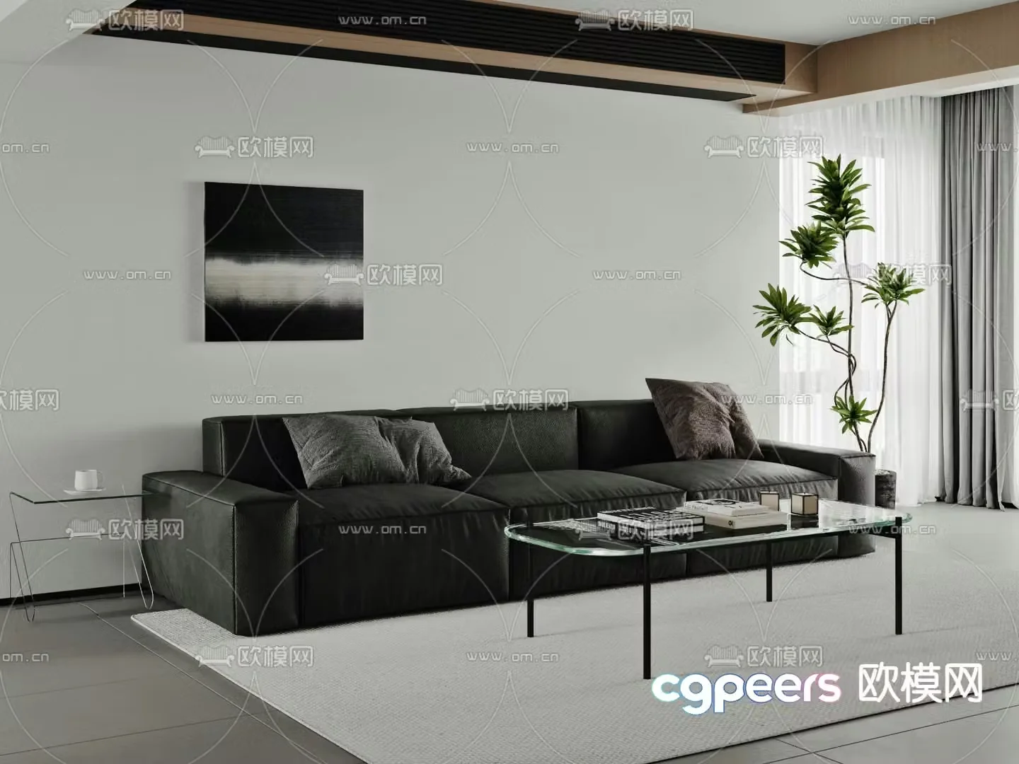 Dark style sofa three-person sofa multi-person sofa coffee table 3D model