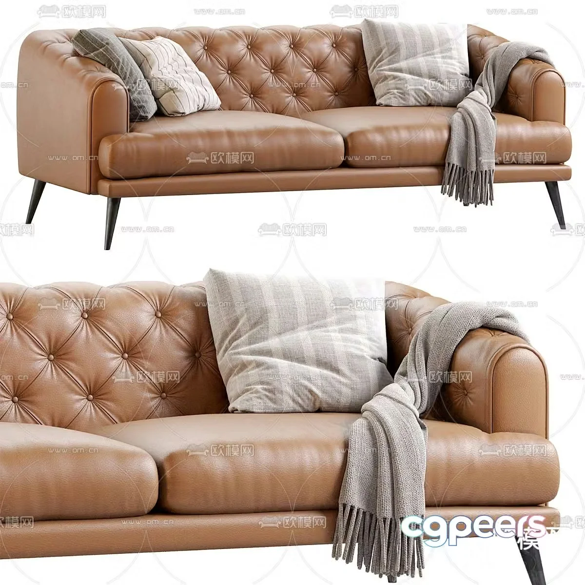 Chesterfield loveseat leather sofa 3d model