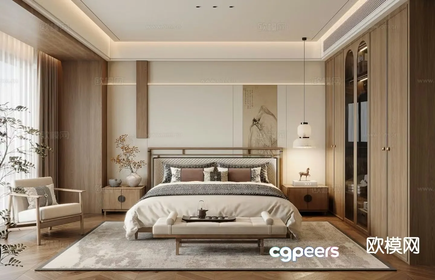 New Chinese style Song Dynasty aesthetic bedroom master bedroom 3D model