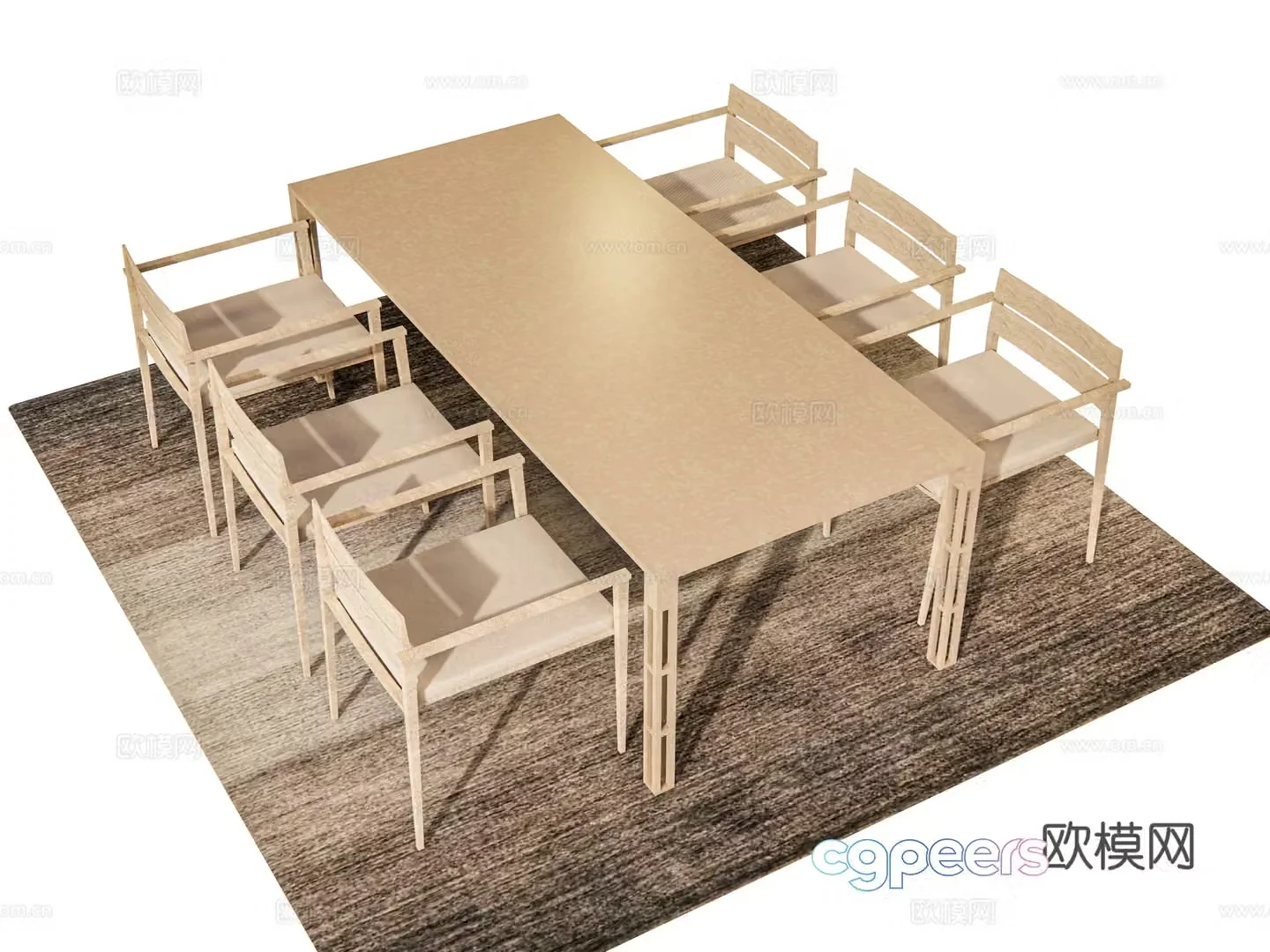 Log dining table and chairs 3d model