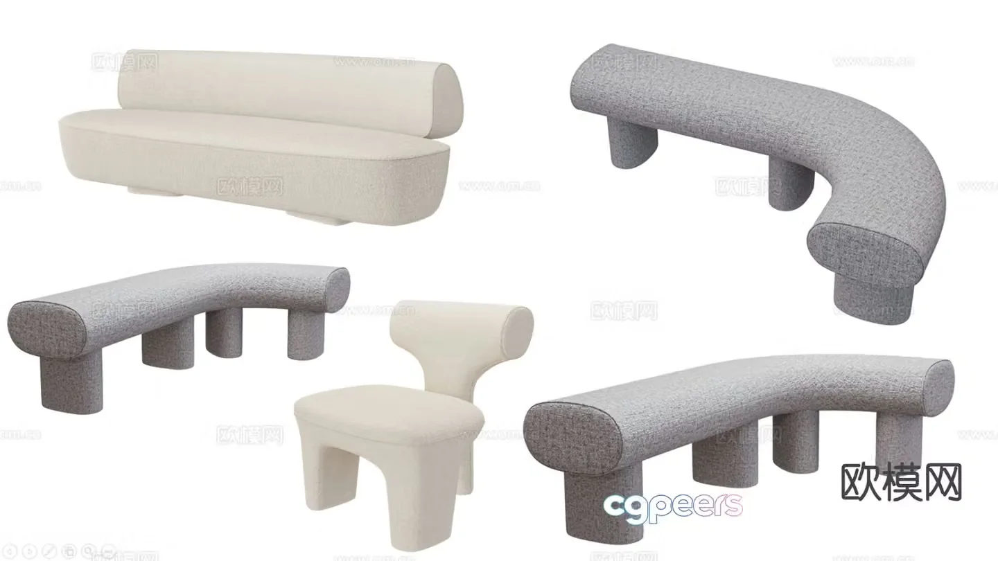 Curved stool bench sofa stool 3d model