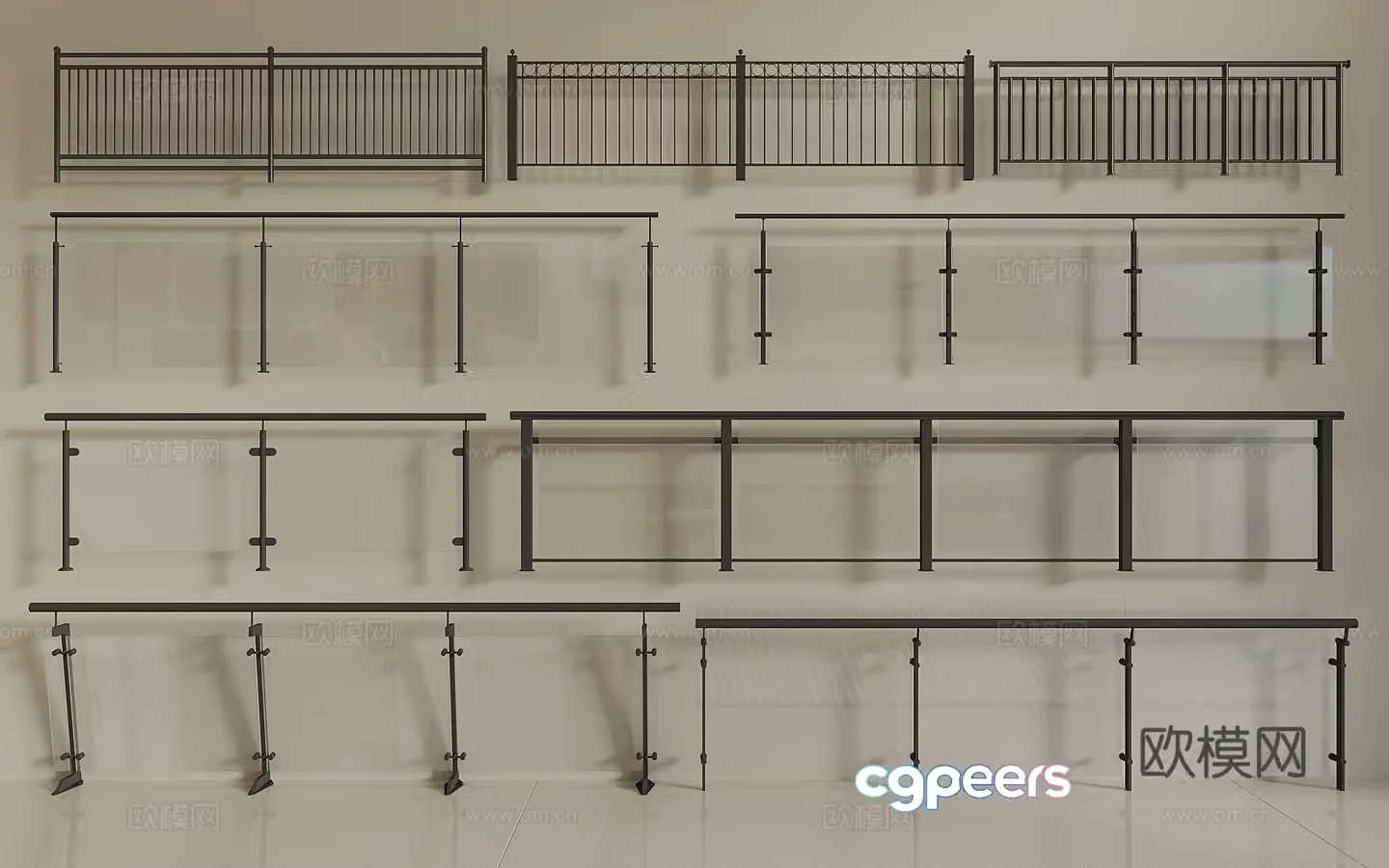 Balcony guardrail glass guardrail iron railing stair railing fence guardrail commercial railing 3d model