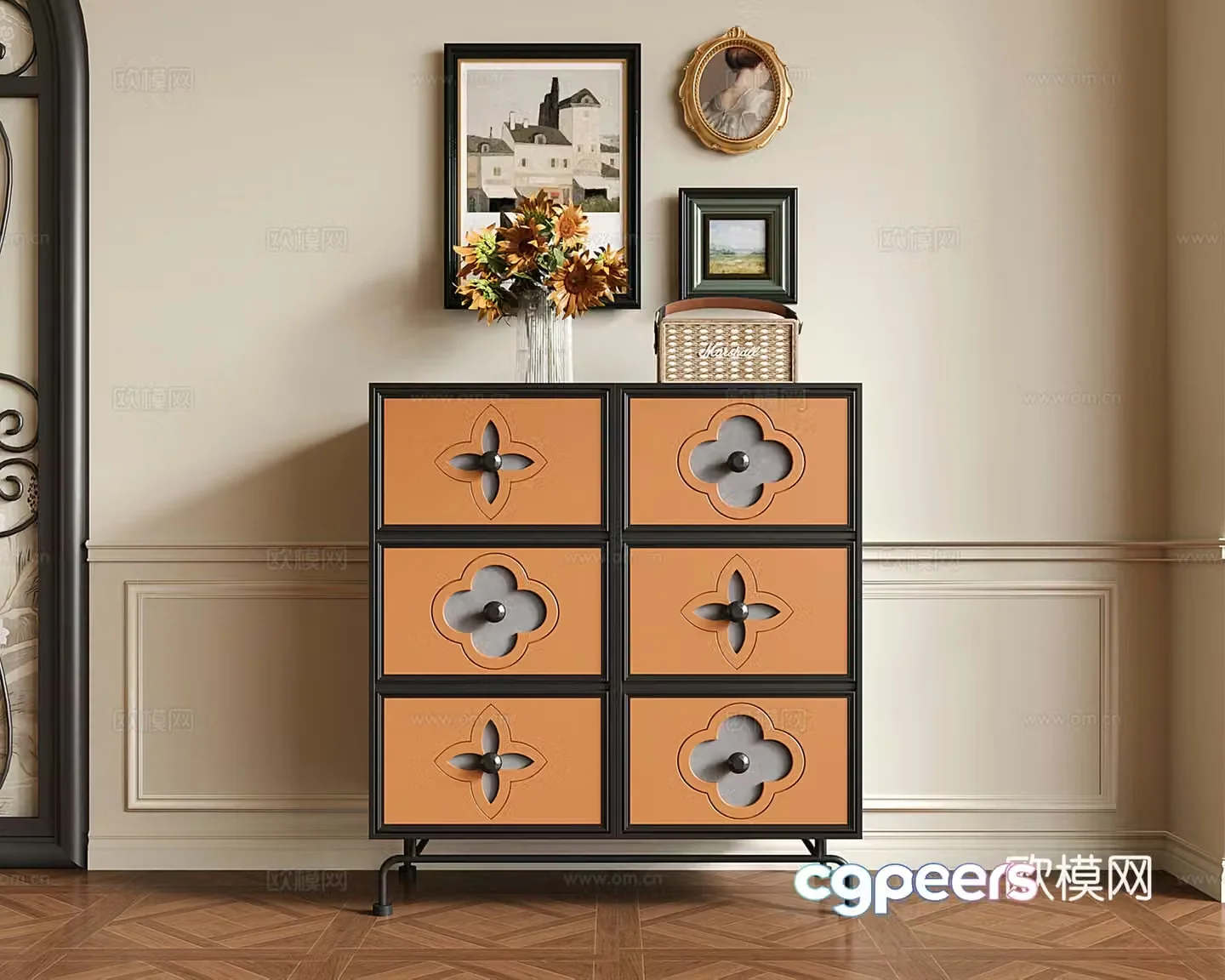 French chest of drawers porch cabinet side cabinet storage cabinet 3D model
