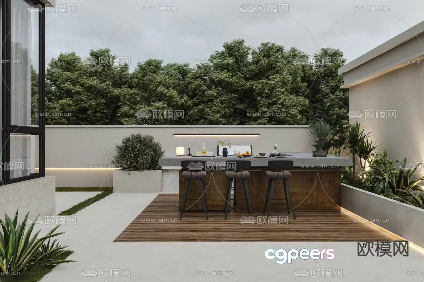 Balcony terrace roof garden outdoor table and chairs 3d model