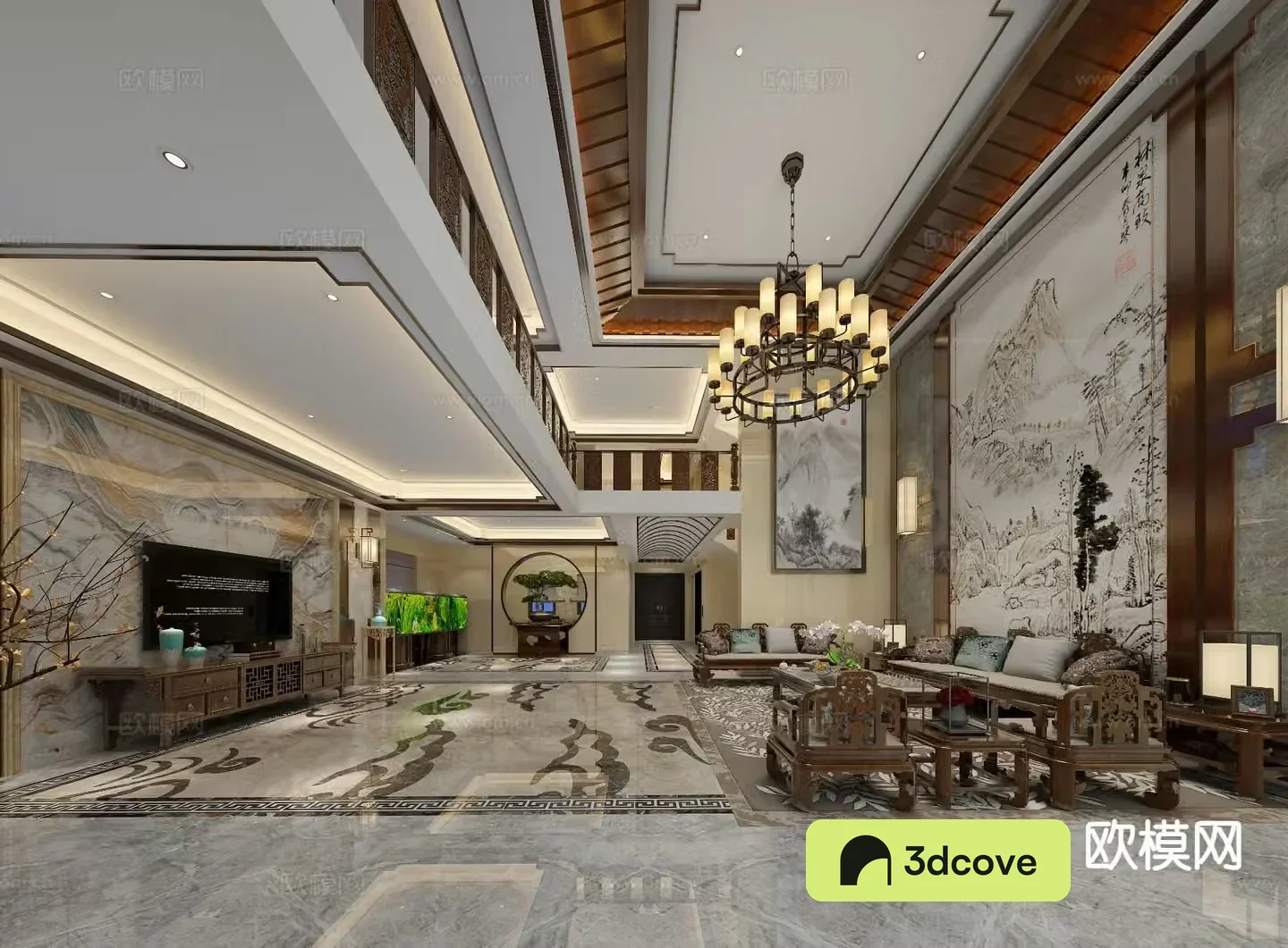 Traditional Chinese living room villa lobby