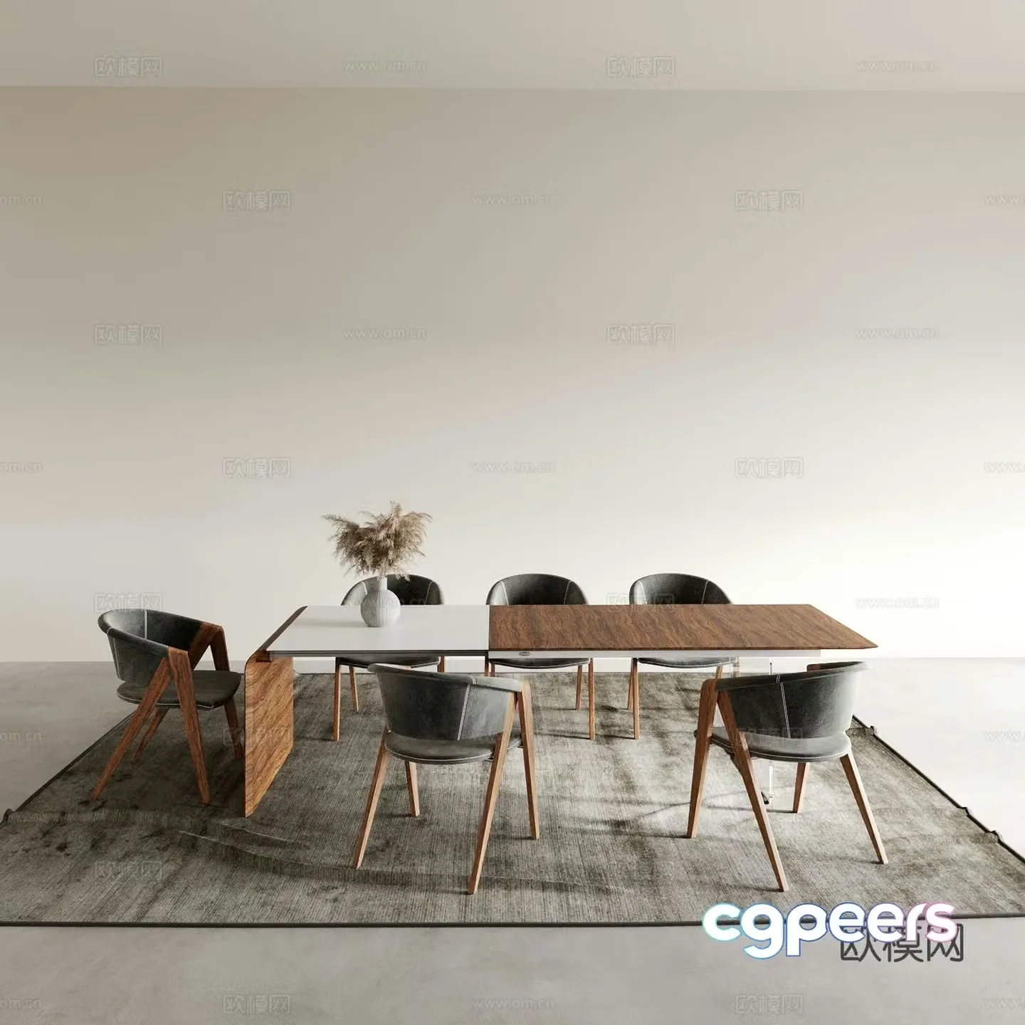 Wabi-sabi dining table and chairs strip dining table 3d model