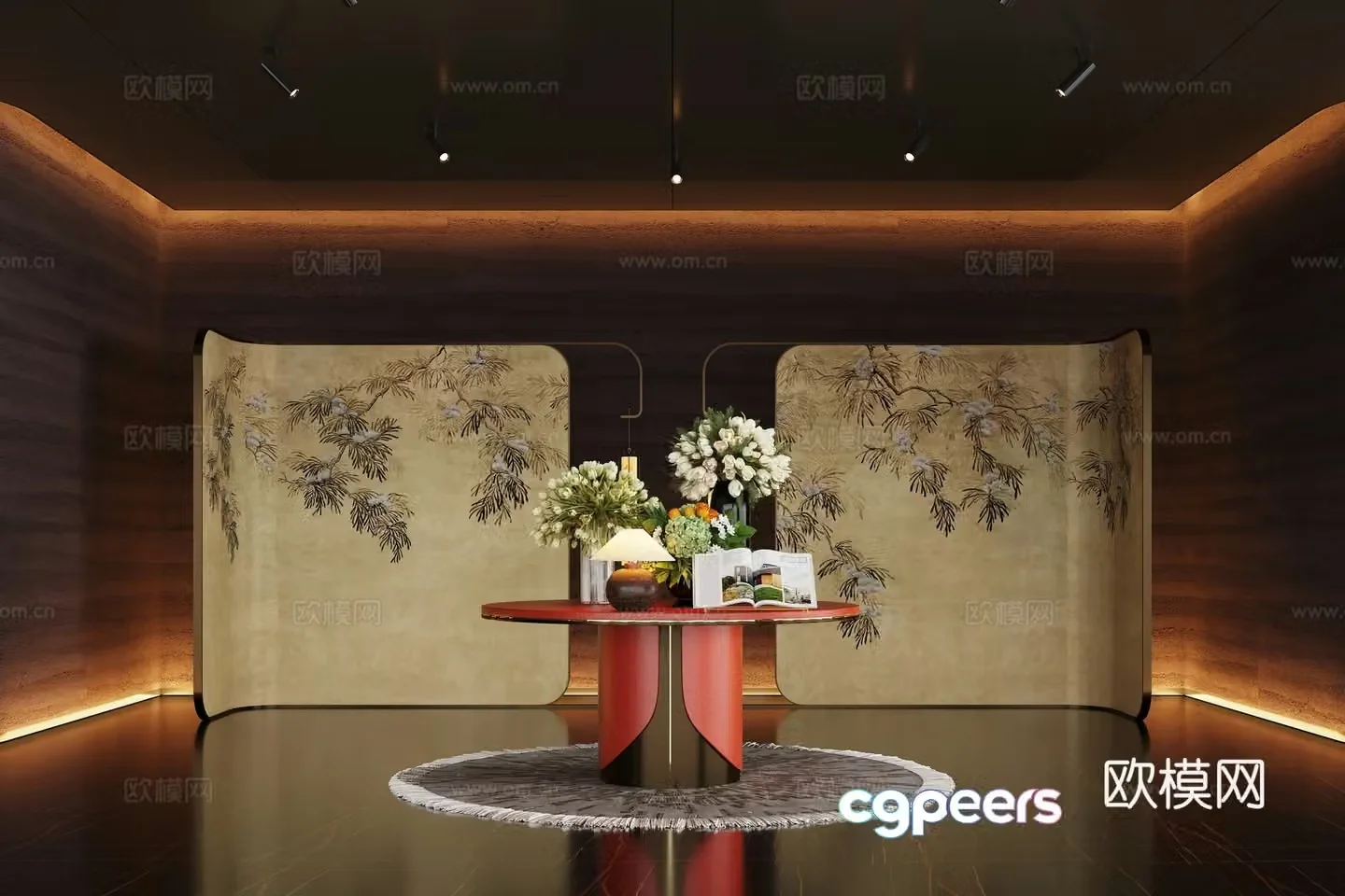 Modern hotel hall floral installation floral table combination 3D model