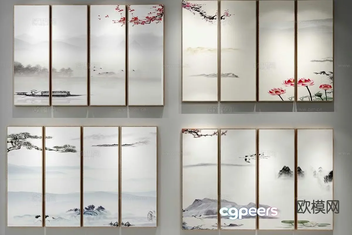 New Chinese style decorative painting landscape painting hanging painting 3D model