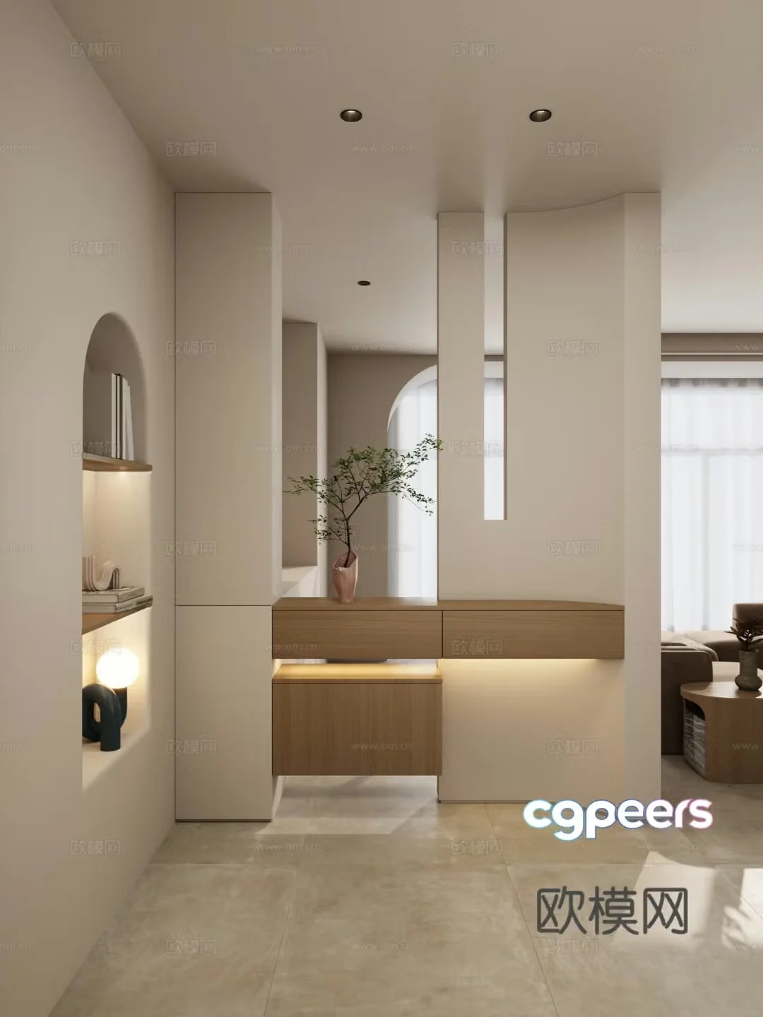 Nordic Creamy Style Curved Alcove Curved Partitions Without Own Lights Household Partitions Porch 3D Model