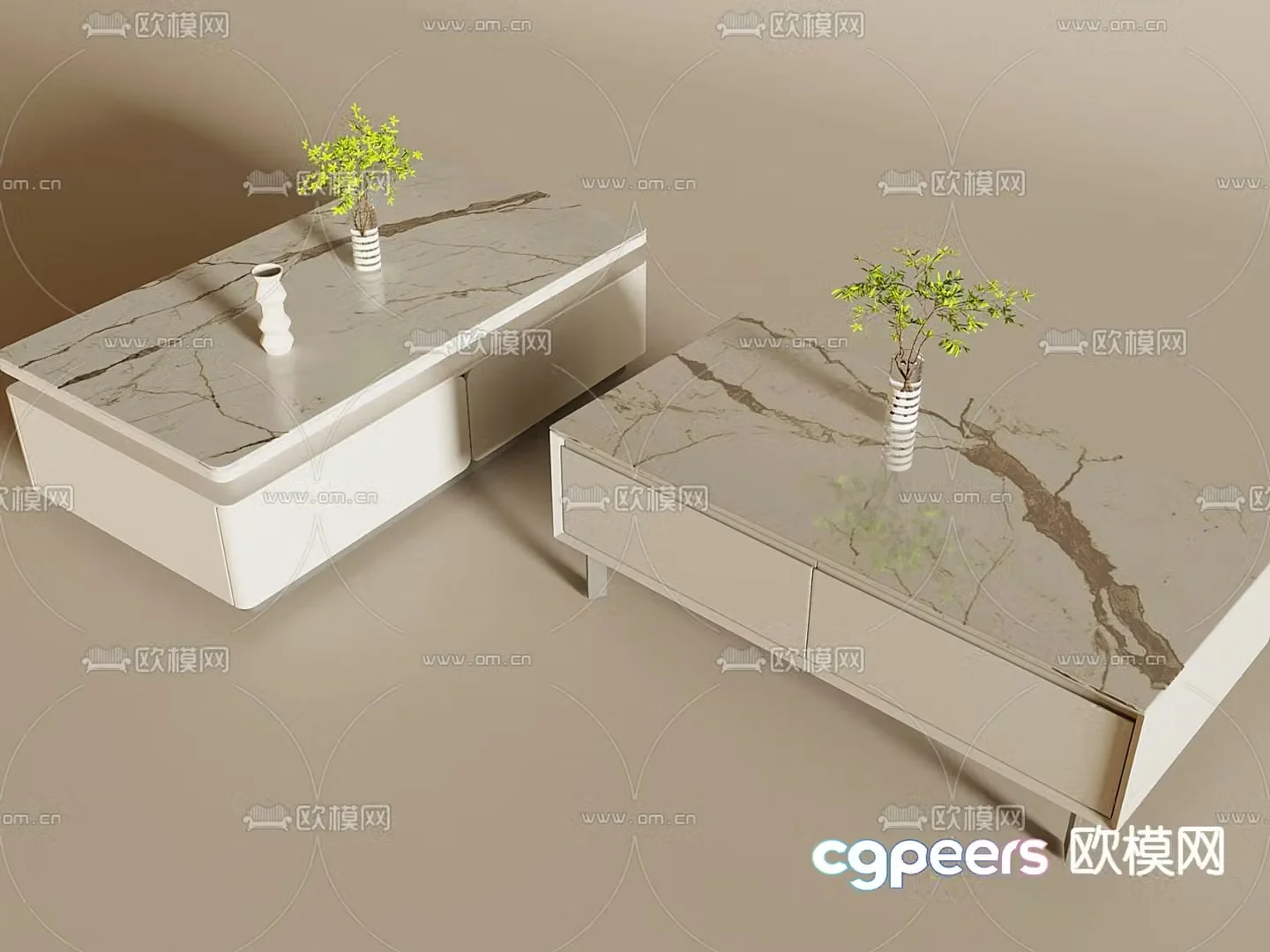 Modern coffee table marble square table 3d model