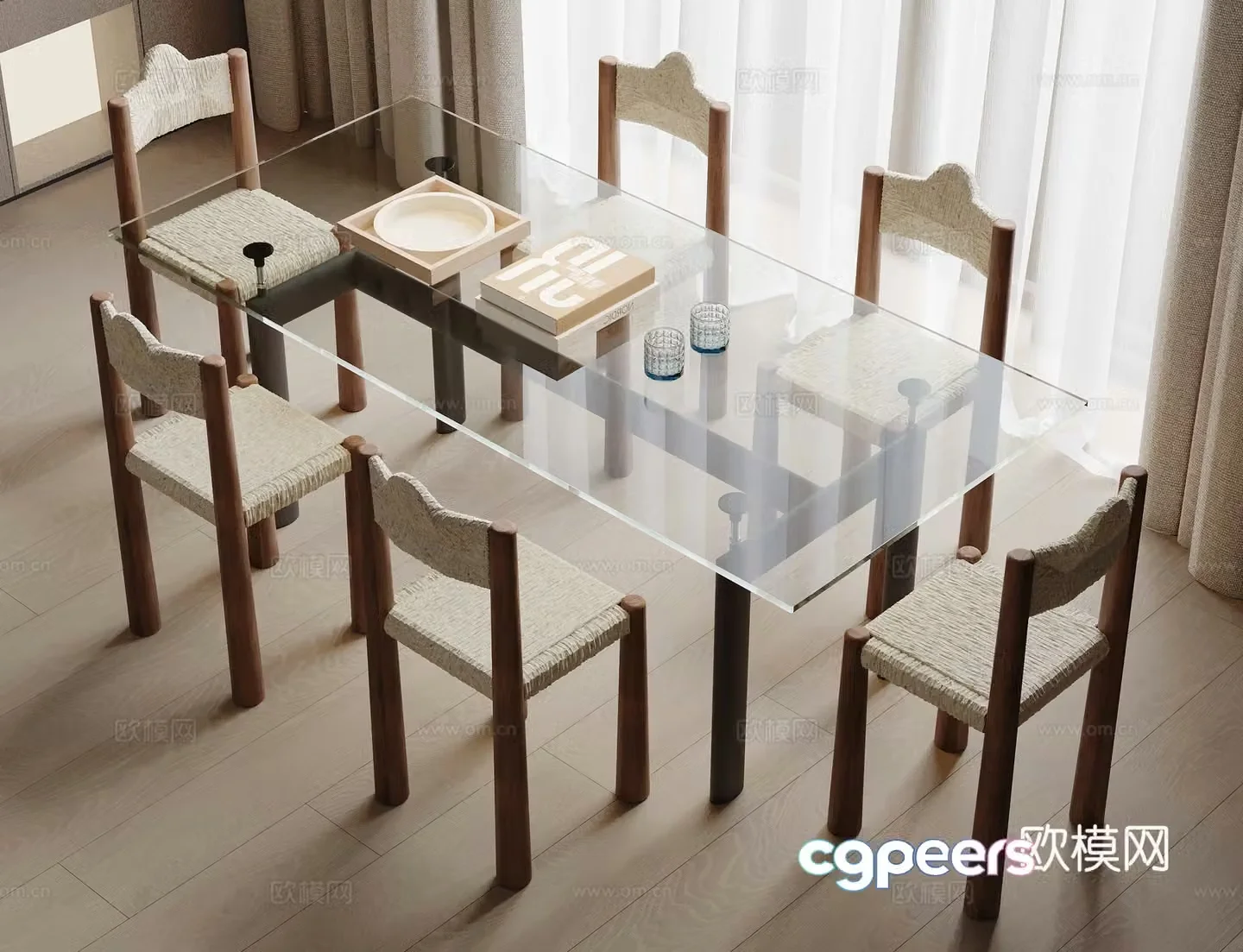 Modern dining table and chair 3d model