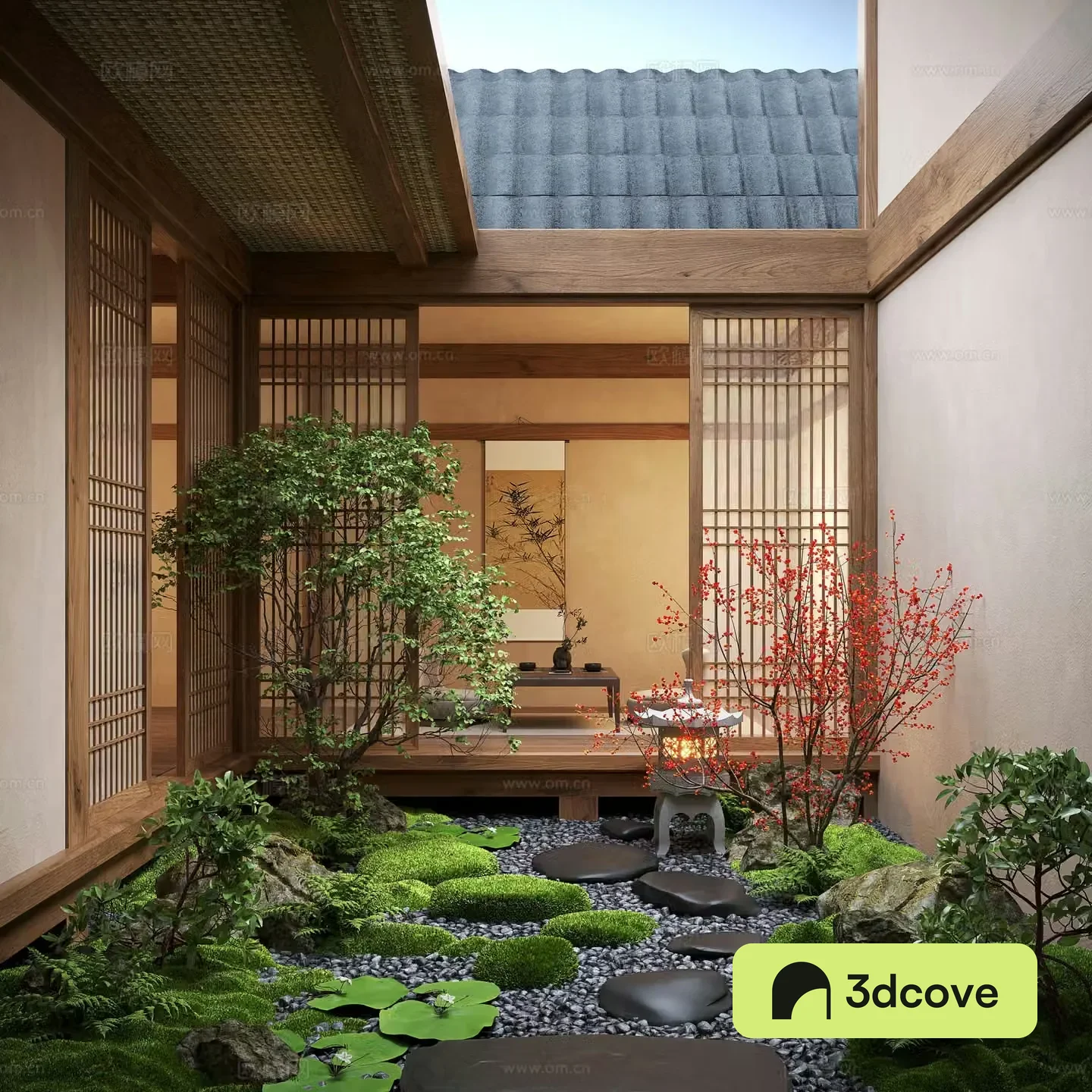 New Chinese style patio courtyard landscape stone moss landscape sketch landscape