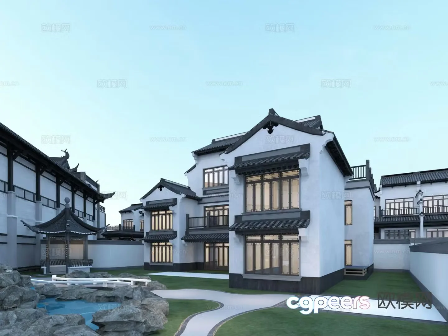 New Chinese style courtyard ancient building villa appearance 3D model