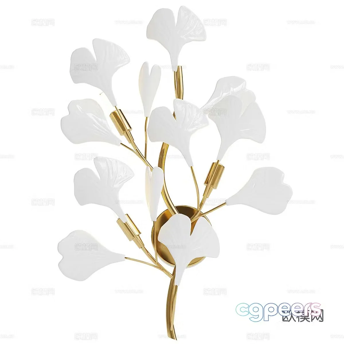 Modern light luxury ginkgo leaf decorative wall light 3D model