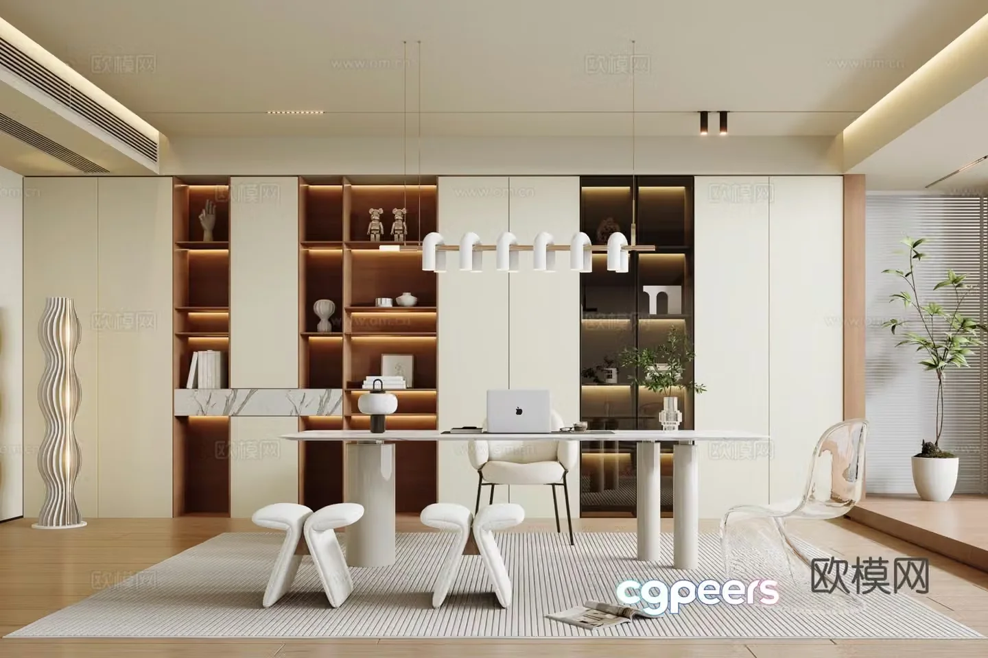 Modern Cream Study Villa Study 3D Model