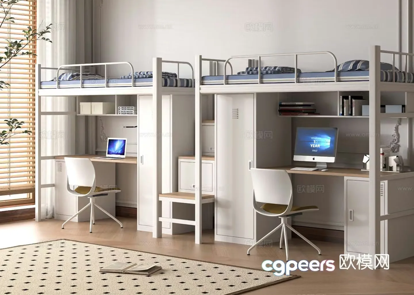 Modern dormitory bed bed and desk student going to and from bed 3D model