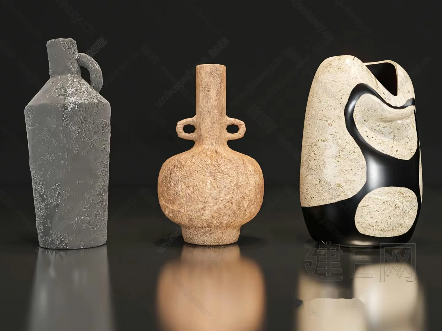 Three Vases 3D Model – 19081 – VRAY Render