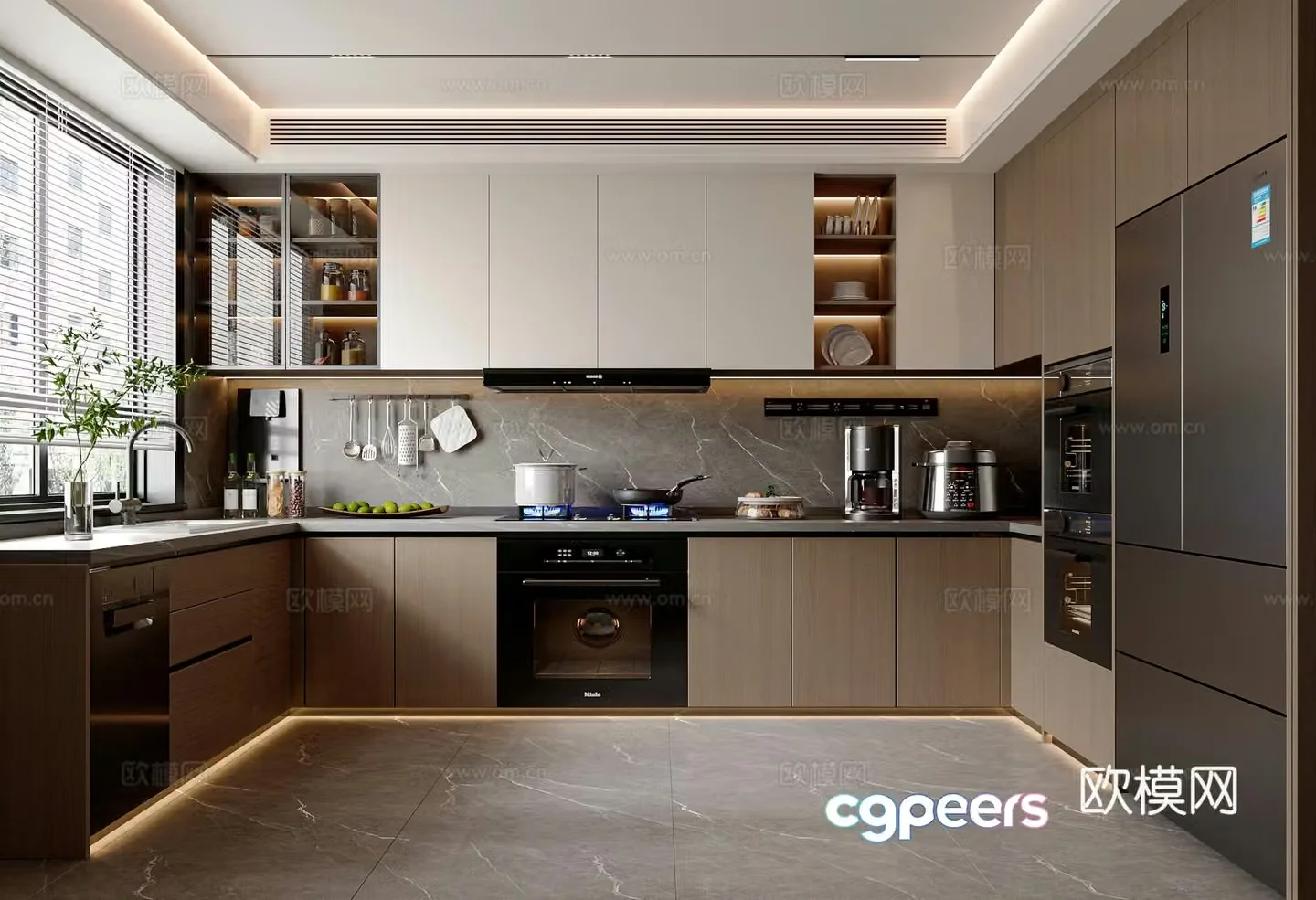 Modern Italian kitchen kitchen supplies kitchen utensils refrigerator kitchen appliances cabinet 3d model