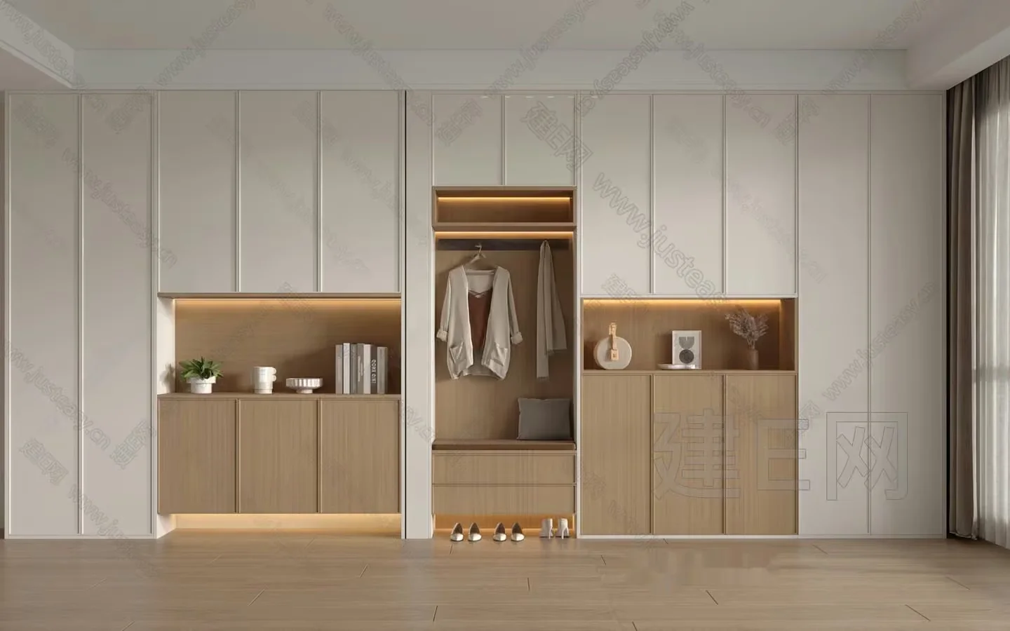 Modern Light Wood Closet 3D Model – 22132 – VRAY Render