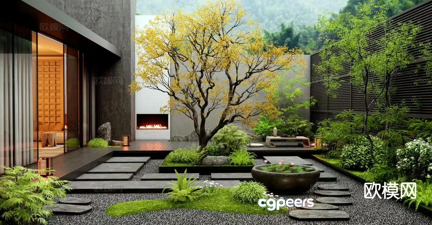 Modern villa courtyard garden courtyard landscape 3d model
