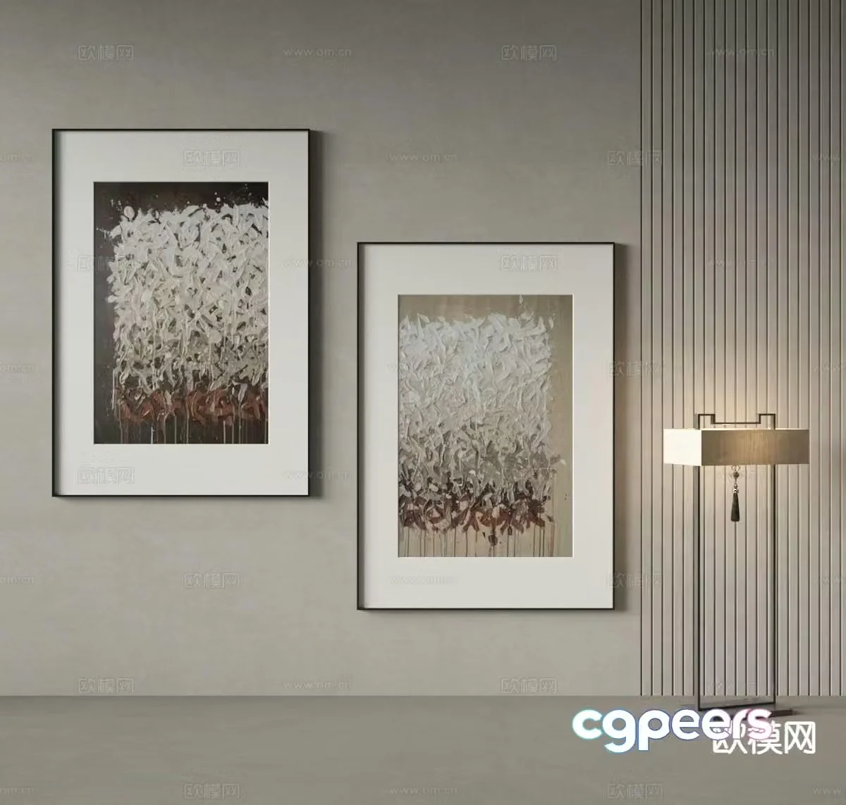 New Chinese style oil painting texture painting decorative painting 3D model