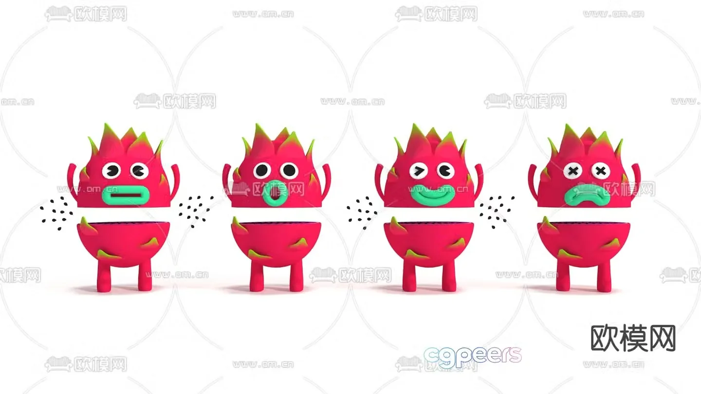 Modern cartoon toy dragon fruit 3d model
