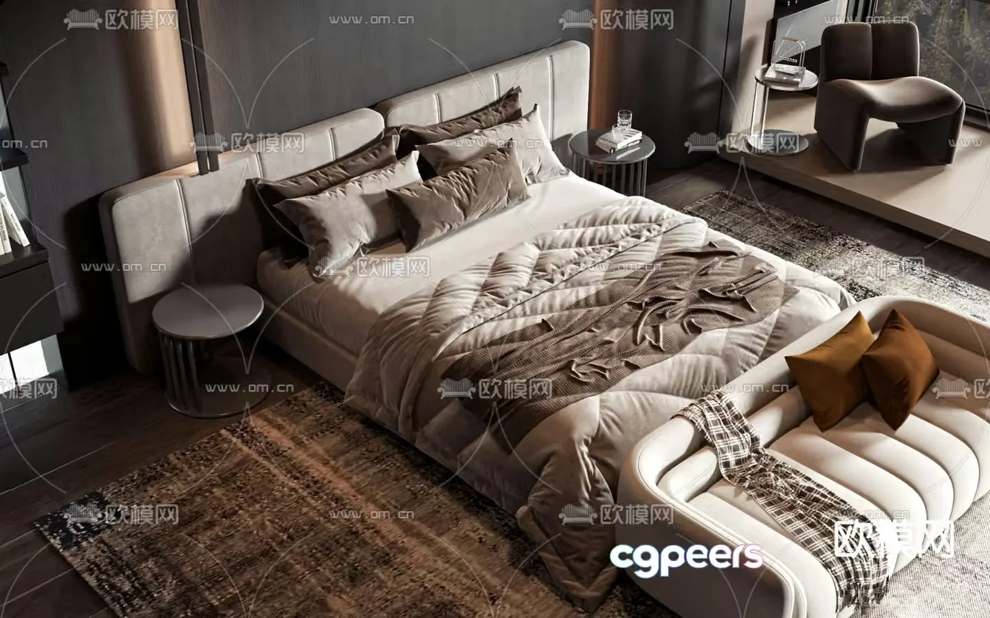 Modern double bed 3d model