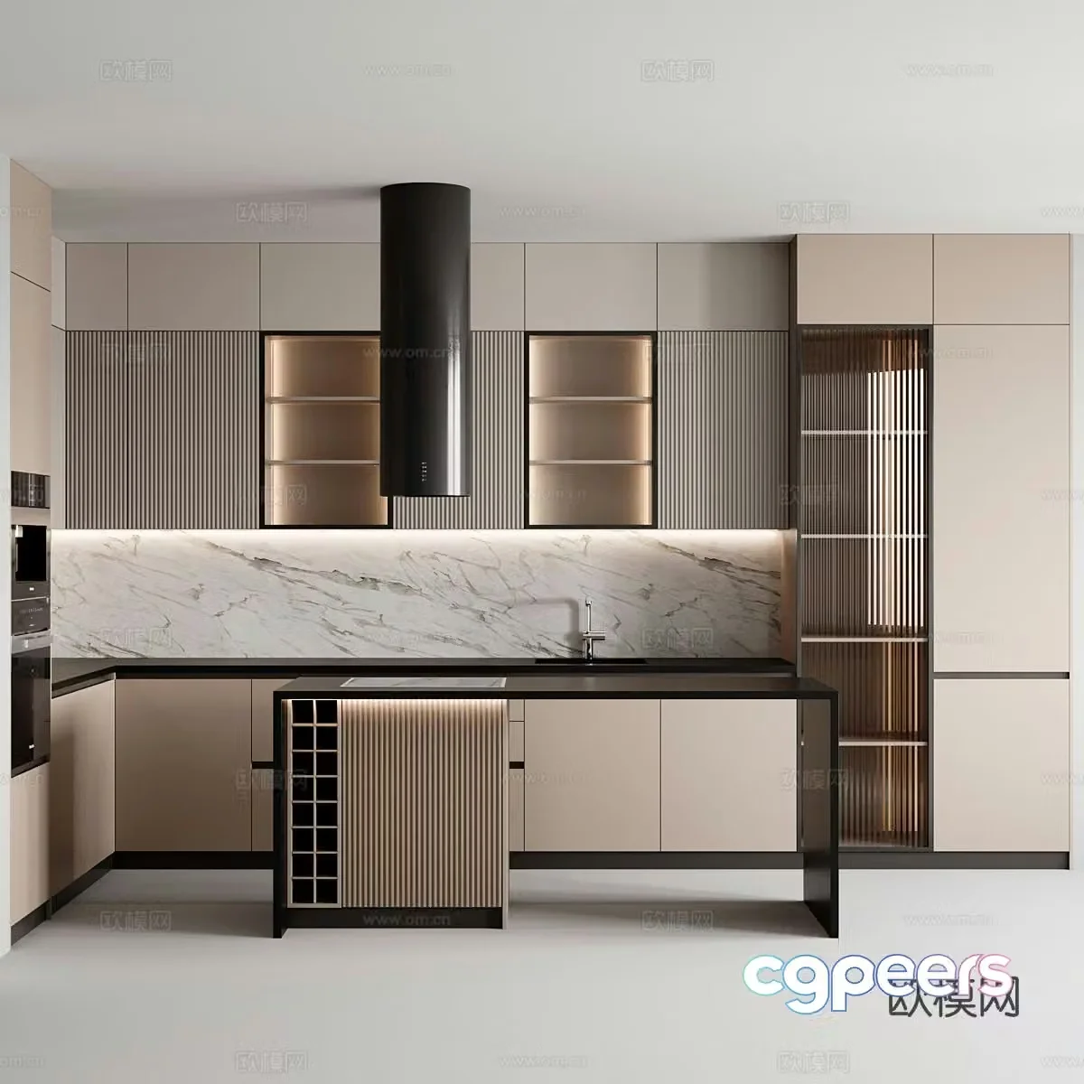 Modern island kitchen 3d model