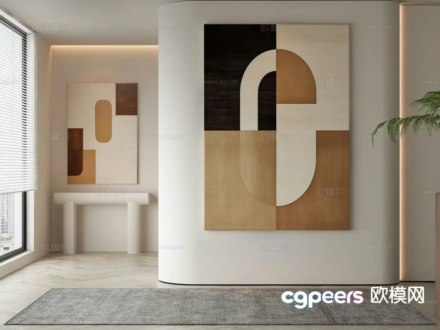 Modern decorative painting texture painting geometric hanging painting 3D model