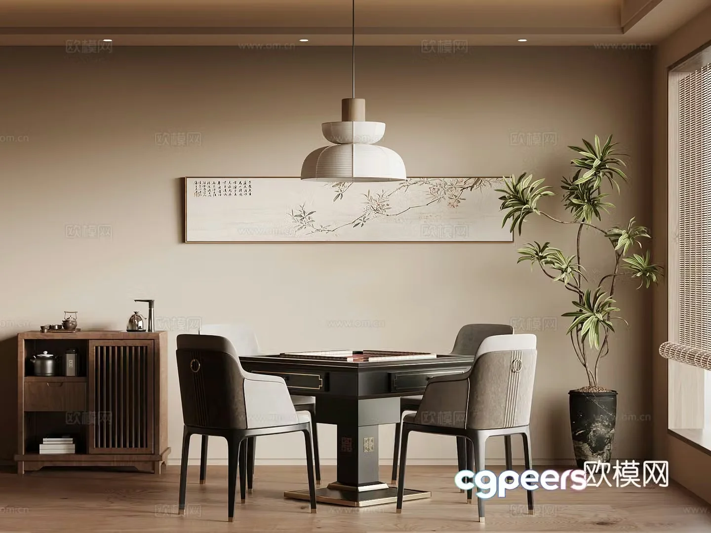 New Chinese chess and card room chess and card table tea cabinet 3D model
